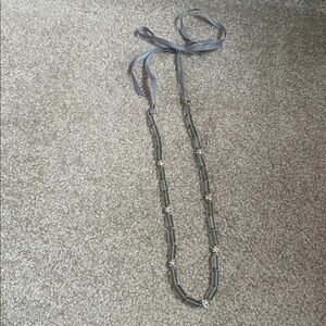 J Crew decorative necklace with Grey barrel bead and rhinestone circles